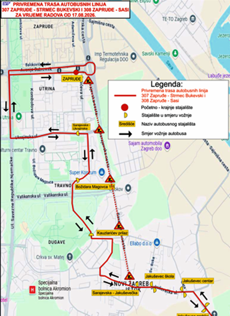 Linije 307 i 308 novim izmijenjenim trasama, linija 295 zadržava izmijenjenu trasu